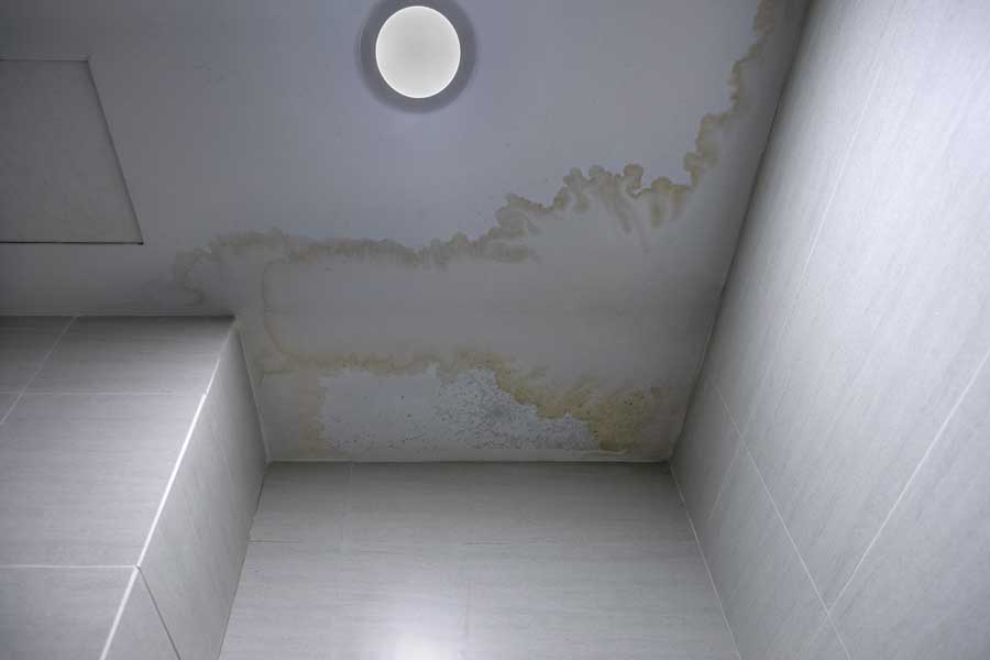 Example of moisture damage caused by a leaky roof.