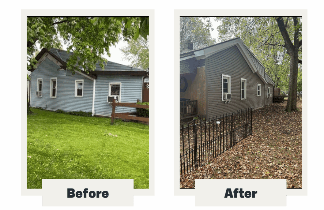 Before and after shot of a house with Wagner Siding.